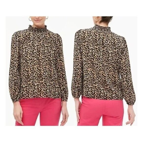 J.Crew Womens Blouse Size Small Animal Print Long Sleeves Elastic Mock Neckline - Picture 1 of 10
